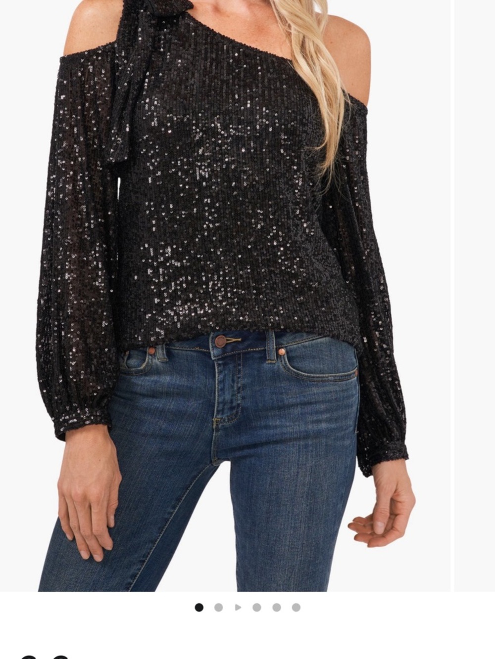 CeCe Black Sequin One-Shoulder Top